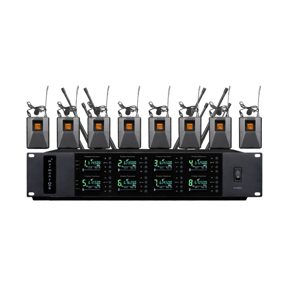 Harmonai ACT-808 Professional UHF Wireless Lavalier Mic | 1-to-8 Multi-Channel System