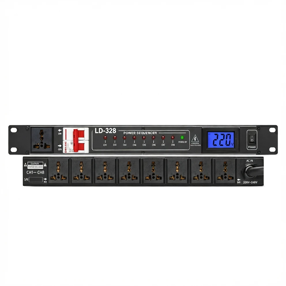 Harmonai LD-328 Professional Power Sequencer — 8-Channel 30A Delay Control with Leakage Protection