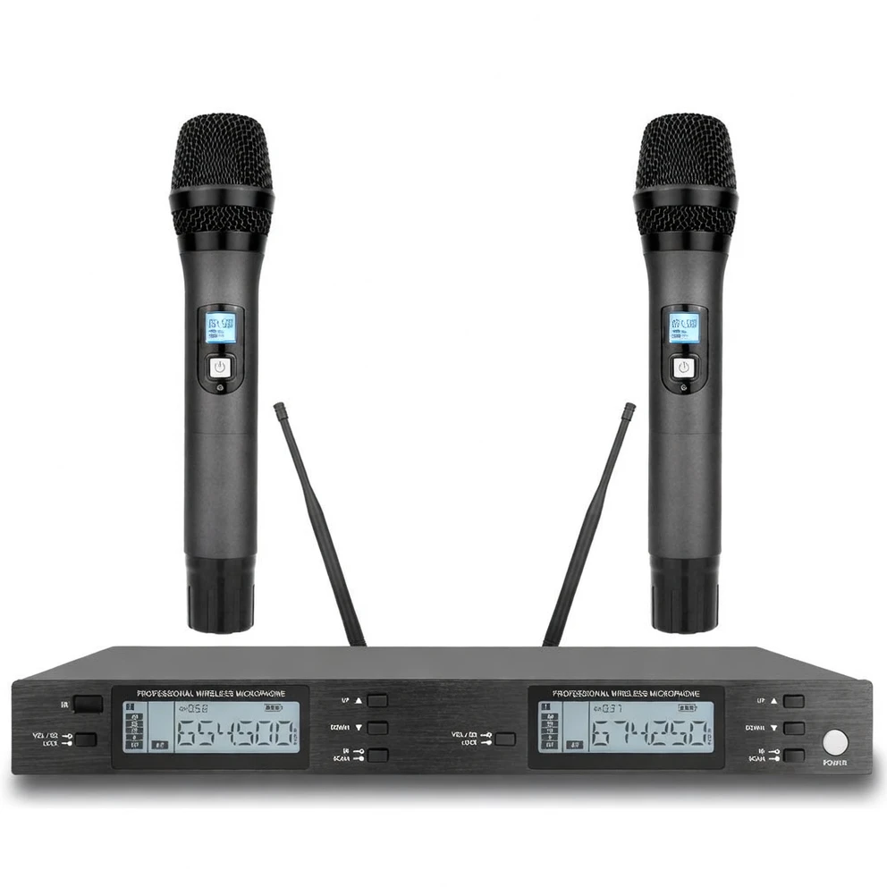 Harmonai MR20 UHF Single-Receiver Dual-Handheld Wireless Microphone — Professional Conference & Stage-Grade Two-Channel System