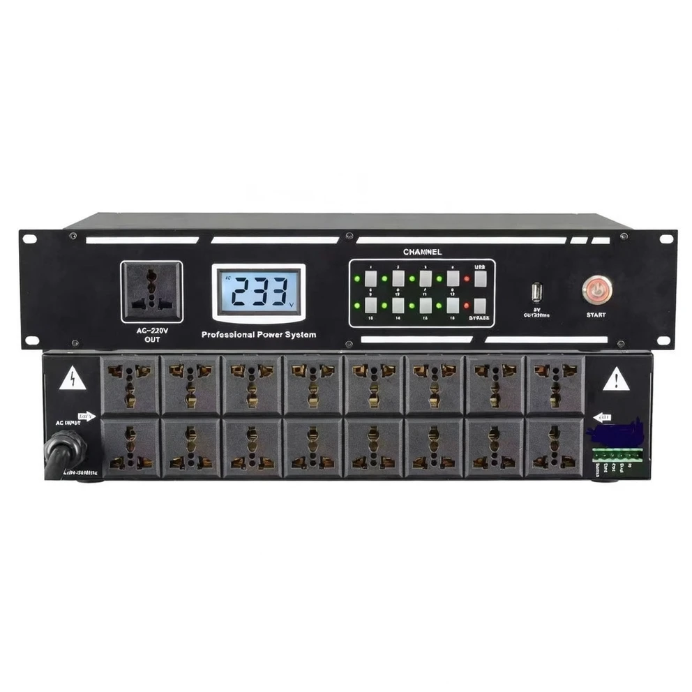 Harmonai L-16 Professional 16-Channel Power Sequencer — 6000W Per Channel, Standard 2U Rack-Mount Design