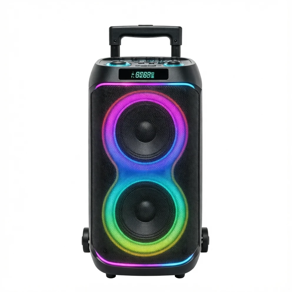 Harmonai HJ-P822 80W High-Power Portable Bluetooth Speaker with Dual Subwoofers & RGB Lights