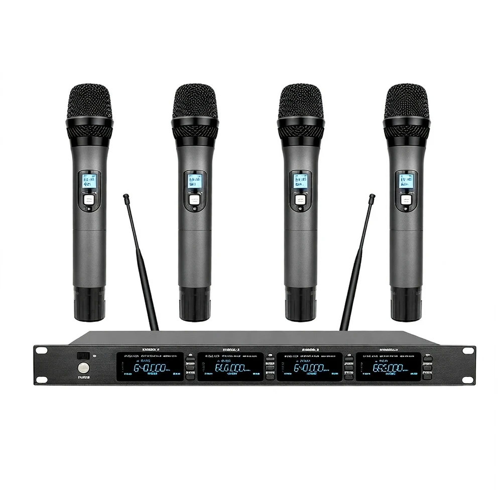 Harmonai MR40 UHF Quad-Handheld Wireless Microphone System — Professional Conference, Performance & Presentation Audio