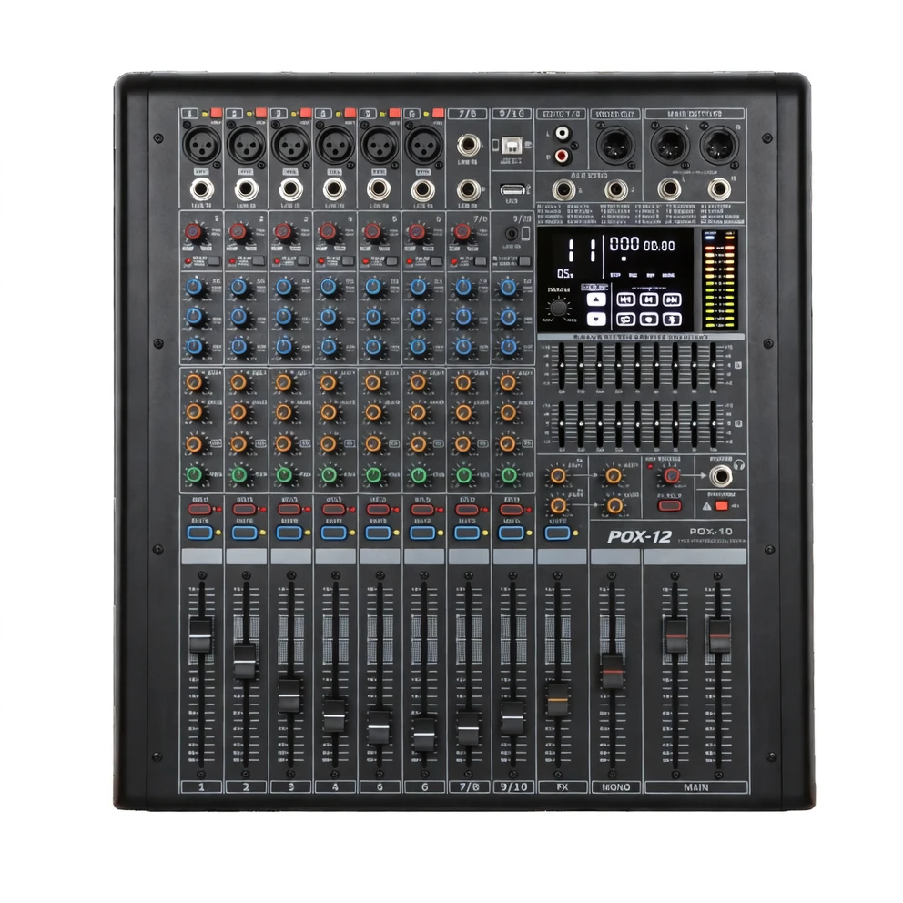Harmonai POX-12 Professional Audio Mixer — 12-Channel Digital Mixing with Bluetooth & DSP Effects
