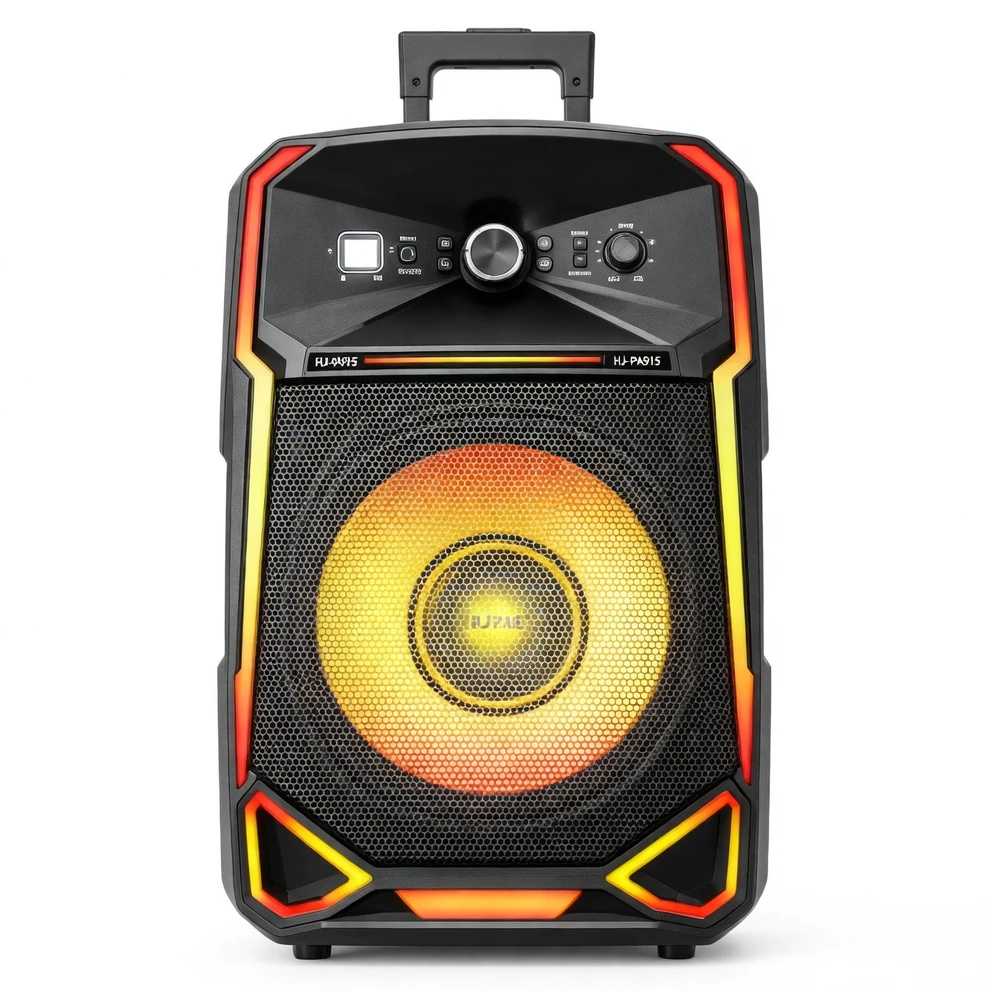 Harmonai HJ-PA915 15" Professional Outdoor Stage Speaker with Colorful Lights & 100W Bluetooth Audio