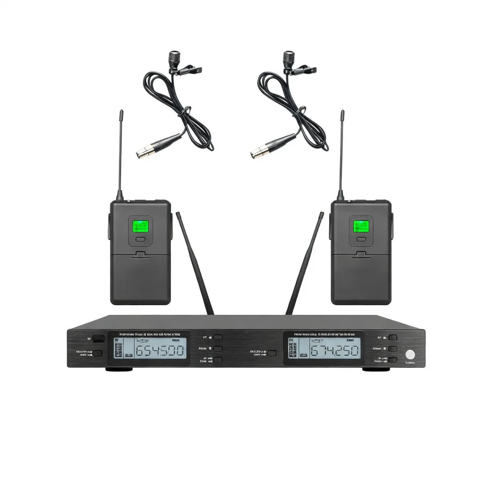 Harmonai MR20 UHF Dual-Channel Wireless Lavalier Mic System — Professional Conference Microphone