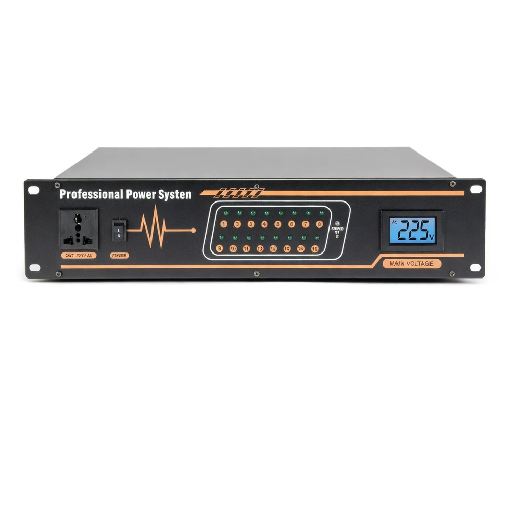 Harmonai LEX-1600 16-Channel 30A Multi-Function Power Sequencer — 2-Inch Color Display with Real-Time Monitoring & Universal Sockets